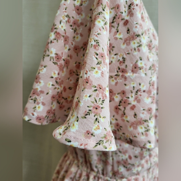 Monteau Los Angeles Pink White Floral Dress Size Medium Boho Prairie Tie Spring - Picture 5 of 11